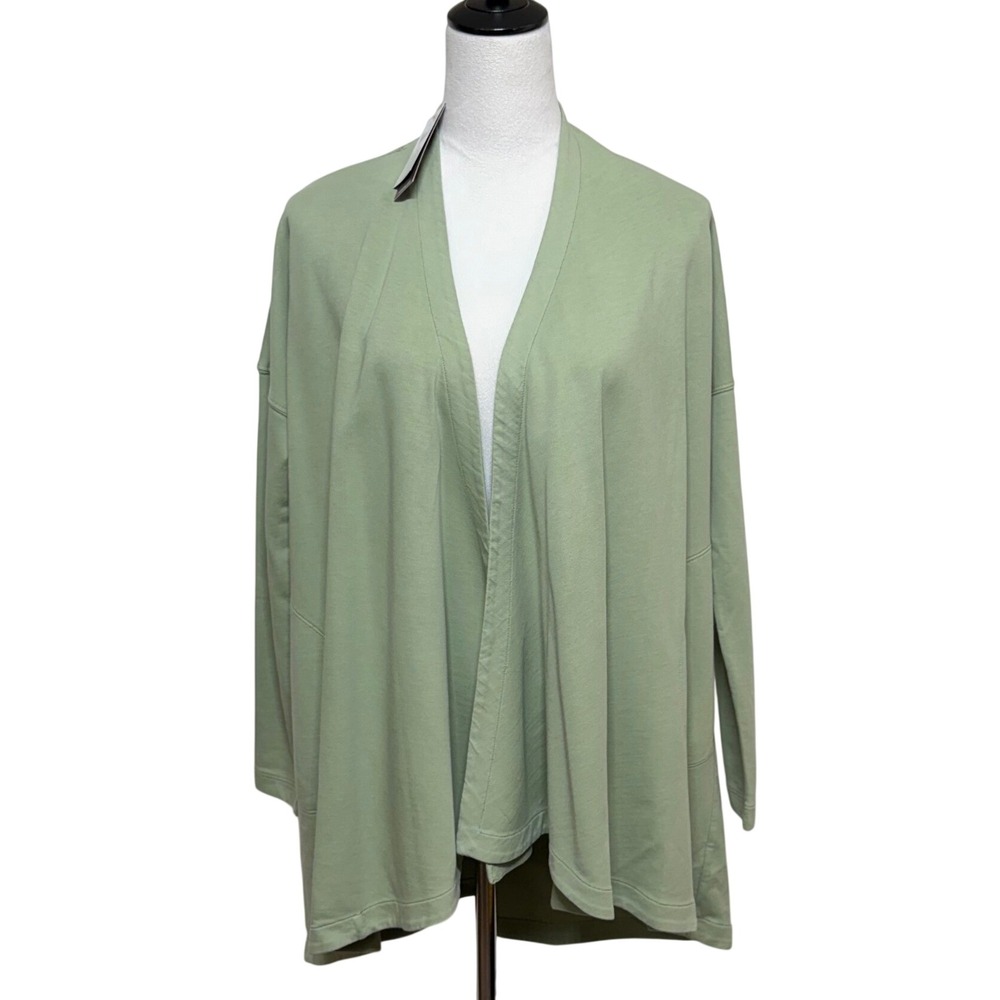 NEW Pure Jill Cardigan Women XS Green Organic Cotton Open Front Wrap Sweater